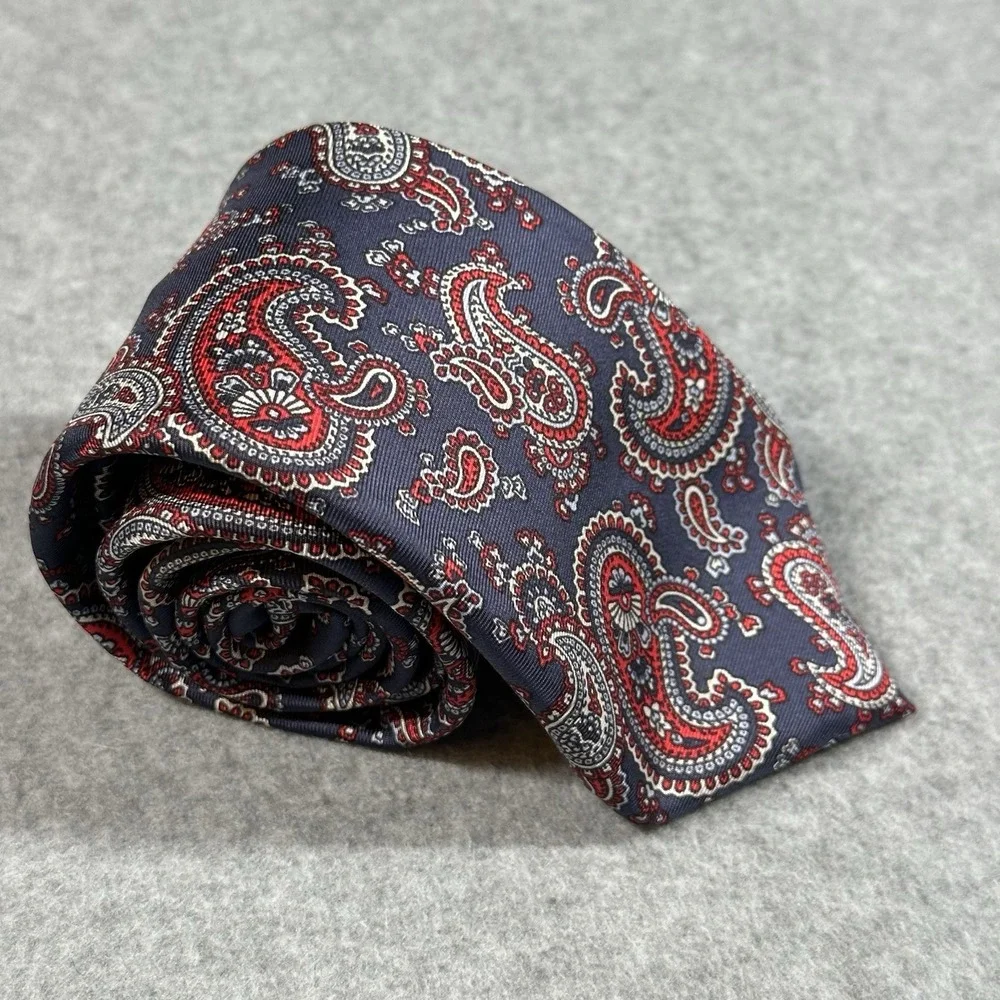 Reed James 100% Silk Navy Red Paisley Necktie Mens Classic Width Tie 56x3.1in
